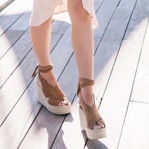 Marc Fisher Andira Suede Platform Wedge Espadrille Sandals Size 9‎ Medium Tan